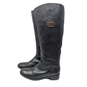 Tory Burch Joanna Tall Pebbled Leather Black Riding Boot Size 9M